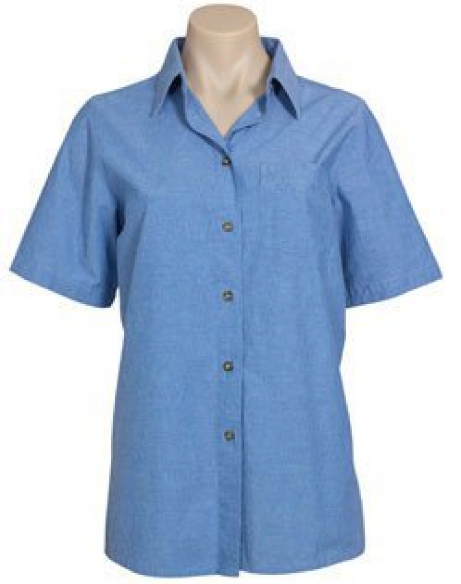 Ladies Short Sleeve "Wrinkle-free" Chambray Shirt