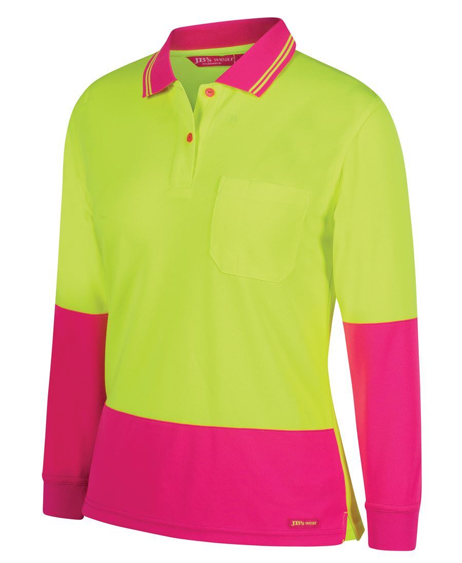 Hi Vis ladies l/s jacquard polo shirt