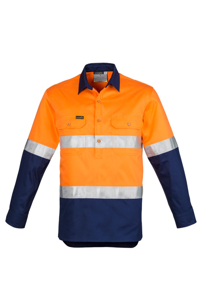Mens Hi Vis Closed Front L/S Shirt Hoop Taped