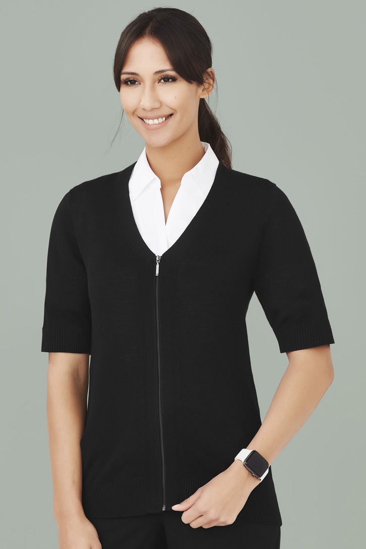 Womens Zip Front Short Sleeve Knit