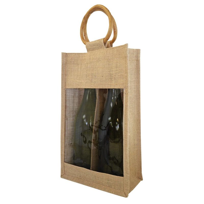 Two Bottle Jute Tote Bag
