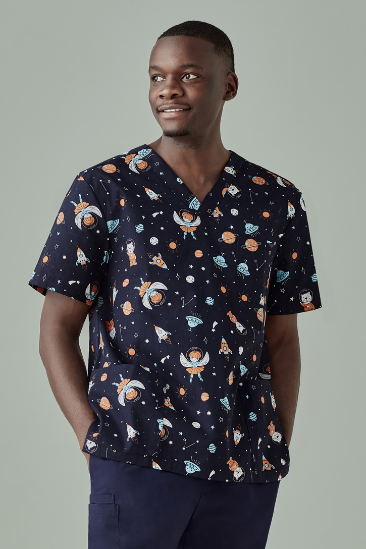 Mens Space Party Scrub Top