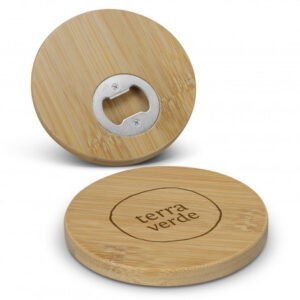 Bamboo Bottle Opener Coaster - Round Bamboo Bottle Opener Coaster - Round