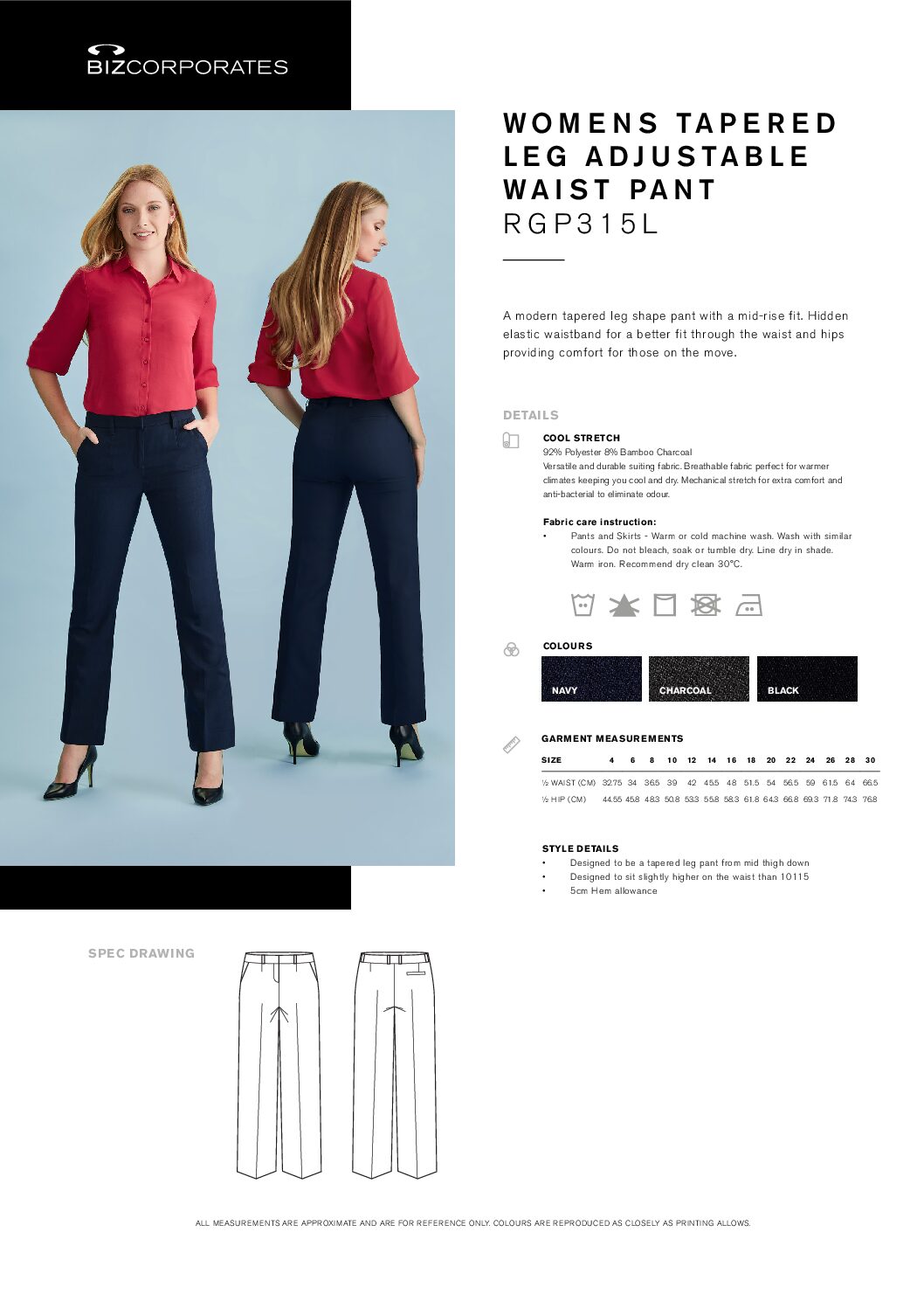 Cool Stretch Womens Tapered Leg Adjustable Waist P