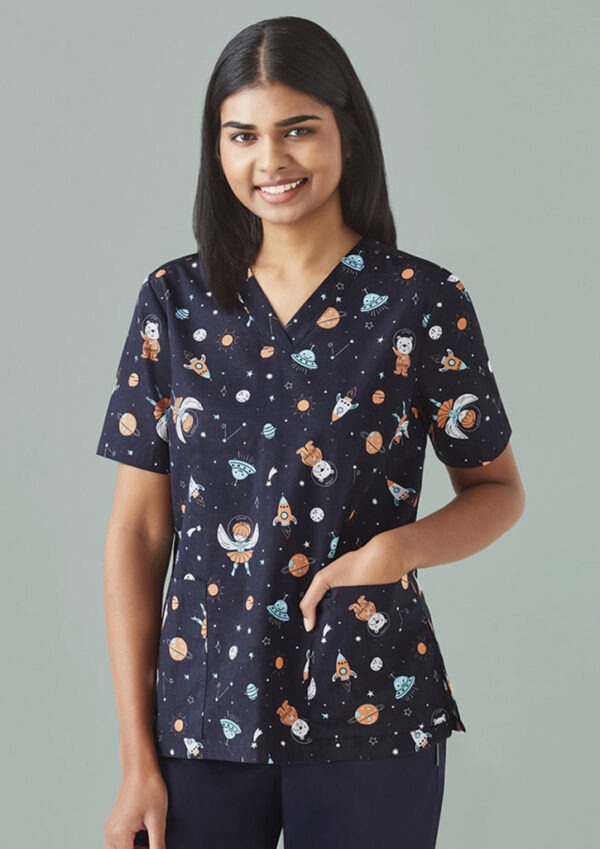 Womens Space Party Scrub Top - Image 2