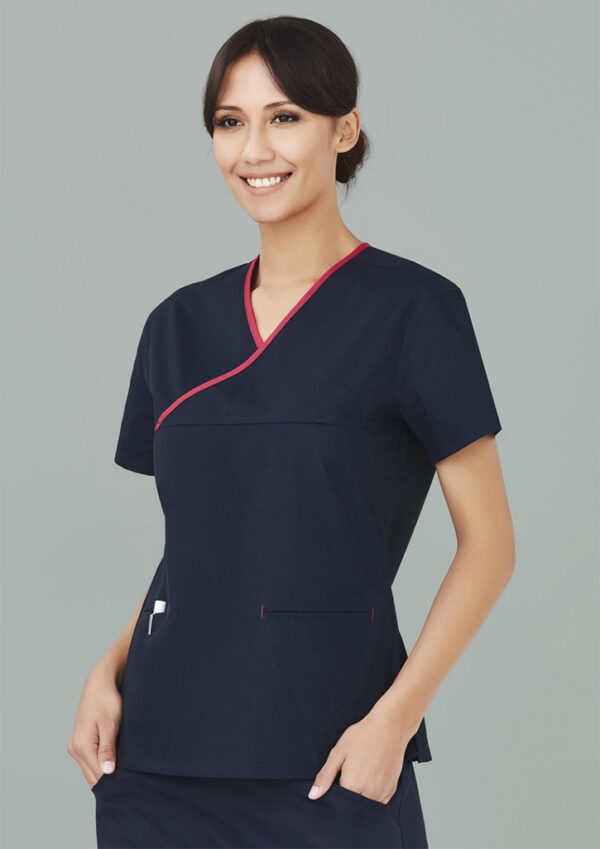 Ladies Contrast Crossover Scrubs Top - Image 4