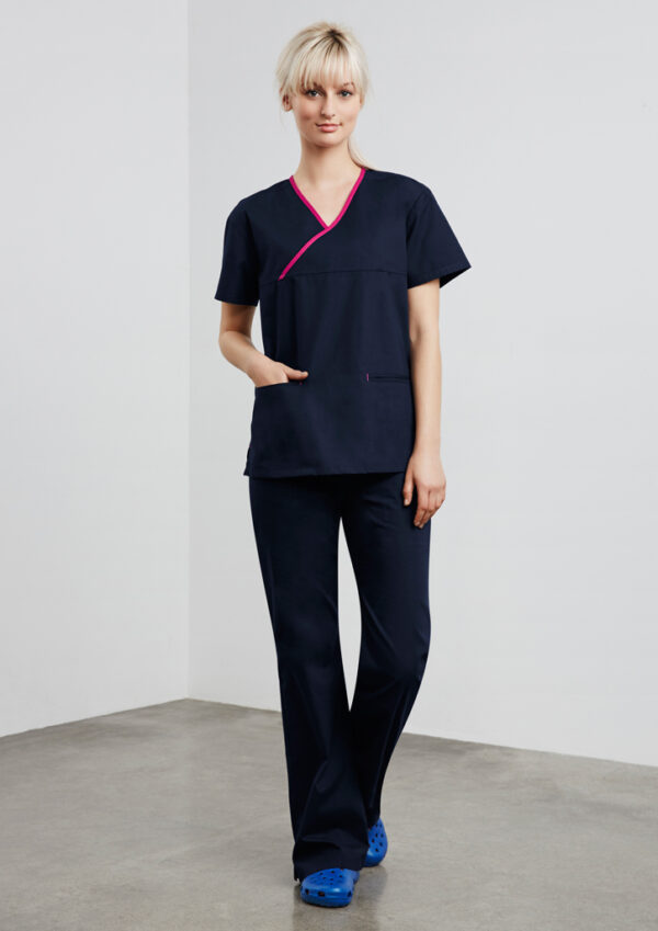 Ladies Contrast Crossover Scrubs Top - Image 5