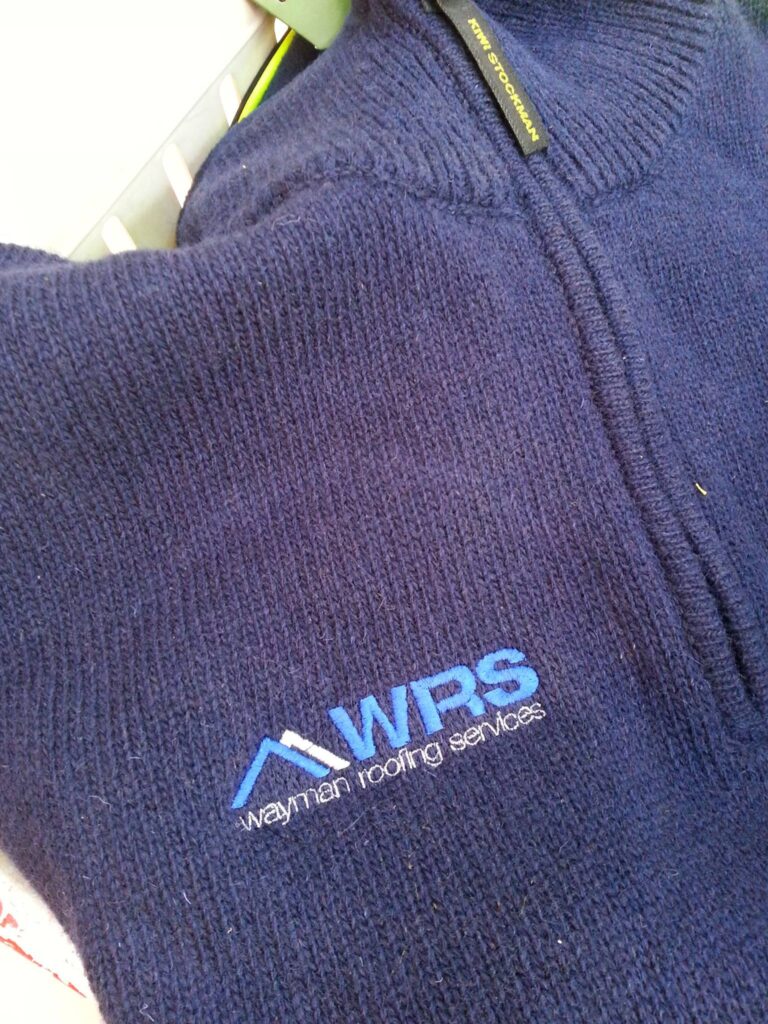 embroidered logo on woolen jersey