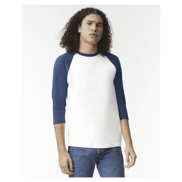 American Apparel CVC Unisex Raglan T-shirt White/Htr Indigo